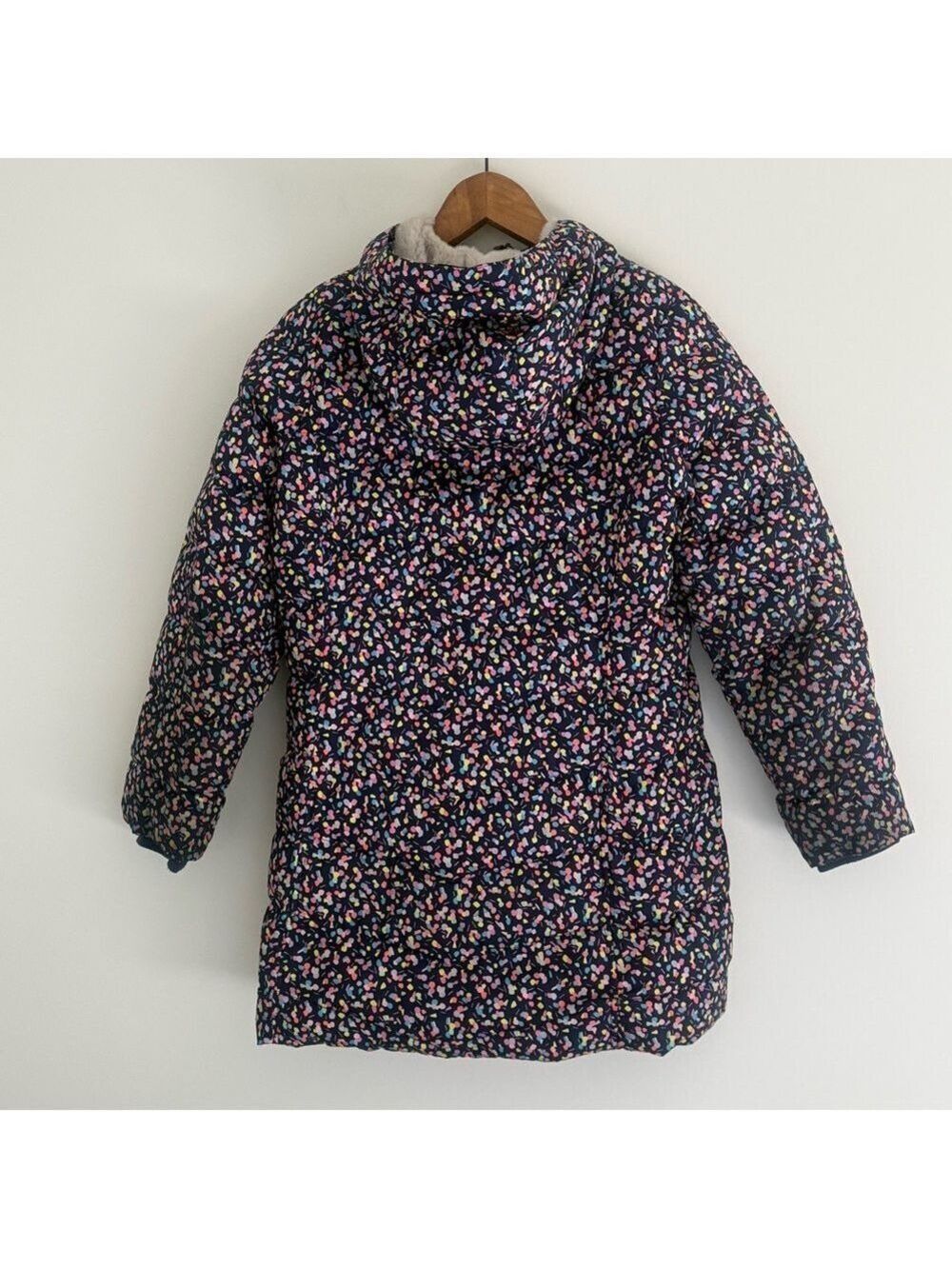 Lands' End Floral Long Winter Parka Hooded Coat Faux Fur Lining Sz Large 10-12 - Picture 9 of 14